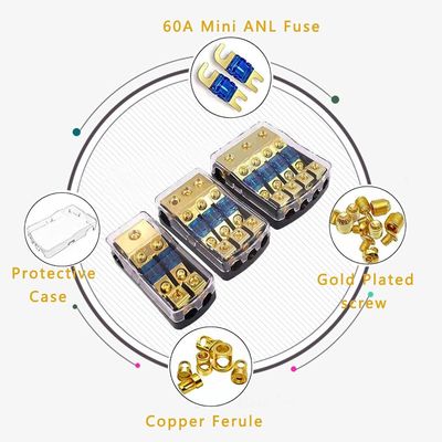 50A CSA Rated 2 3 4-Way Fuse Holder Copper Distribution Block for Car Audio Amplifier