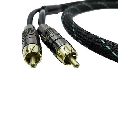 Male To Male 2 RCA Cable With Nylon Braided Expandable Sleeving 9.5mm Outer Diameter