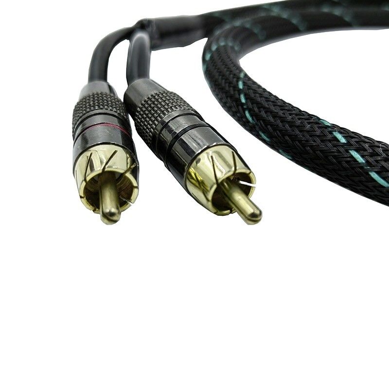 Male To Male 2 RCA Cable With Nylon Braided Expandable Sleeving 9.5mm Outer Diameter